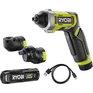 Викрутка акумуляторна Ryobi RSD4-120TA2, USB Lithium, 4V, 1х2Ah, 5Нм, 200об/хв, 2 насадки ,10 біт, кейс (5133006211) изображение 1