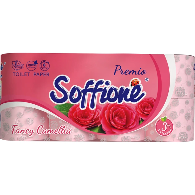 Туалетний папір Soffione Premio Fancy Camellia 3 шари 8 рулонів (4820003836071) - зображення 1