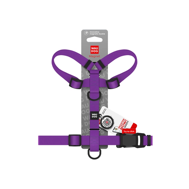 Шлея для собак WAUDOG Magnet анатомічна Н-подібна з QR-паспортом, магнітна пряжка-фастекс S фіолетова (26229) - picture 4