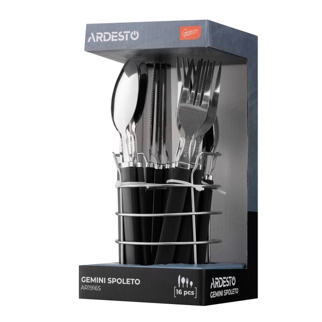 Набір столових приборів Ardesto Gemini Spoleto, 16 приборів, нержавіюча сталь, пластик, чорний (AR1916S) - picture 6