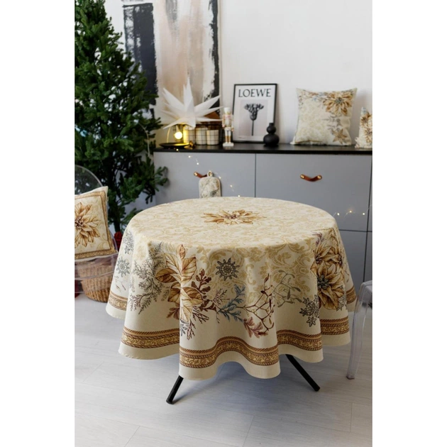 Скатертина Прованс гобеленова з велюром Золоте свято Dх136 см (036327) - picture 5