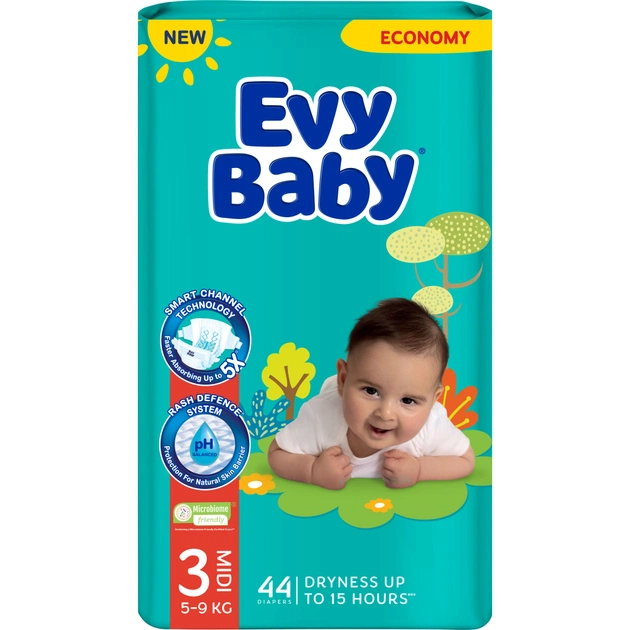Підгузки Evy Baby Midi Розмір 3 (5-9 кг )44 шт (8683881000240) - зображення 1