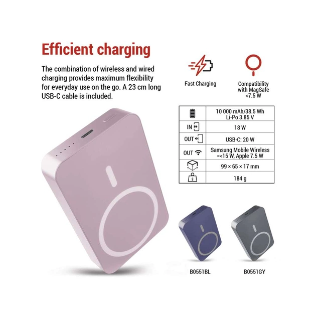 Батарея універсальна EMOS 10000mAh WI1046, 20W, Wireless, salmon (B0551S) - picture 6