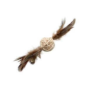 Іграшка для котів Hippie Pet М'ячик з ротангу з пір'ям 14 см (HIPCT2304072) зображення 1