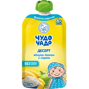 Дитяче пюре Чудо-Чадо Яблучно-банановий з сиром з 6 міс., 90 г (4820016254169) изображение 1