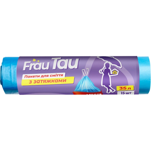 Пакеты для мусора Frau Tau с затяжками Синие 35 л 15 шт. (4820195507902) - изображение 1