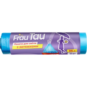 Пакети для сміття Frau Tau із затяжками Сині 35 л 15 шт. (4820195507902) зображення 1