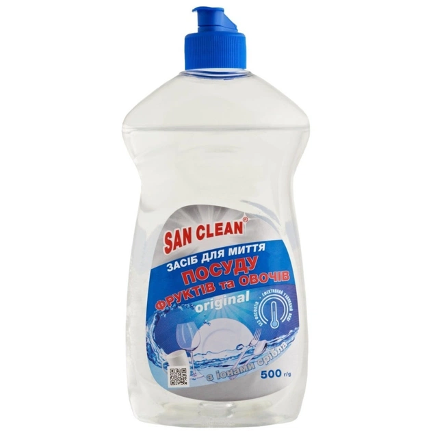 Засіб для ручного миття посуду San Clean Original для посуду овочів та фруктів 500 г (4820003541487) - зображення 1