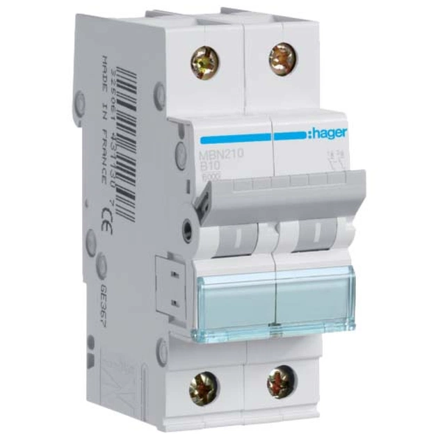 Автоматический выключатель Hager 2-п. B 10A (6kA) 2M (B) (MBN210) - изображение 1