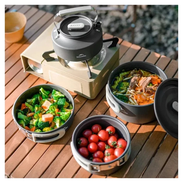 Набір туристичного посуду Naturehike CNK2450CF010, алюміній 2 каструлі, чайник, сковорідка (6976507663281) - picture 5