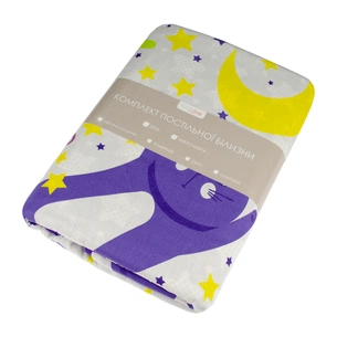 Постільна білизна Home Line Коти і зірки в горох фіолетовий, лайм бязь полуторний (162239) зображення 1