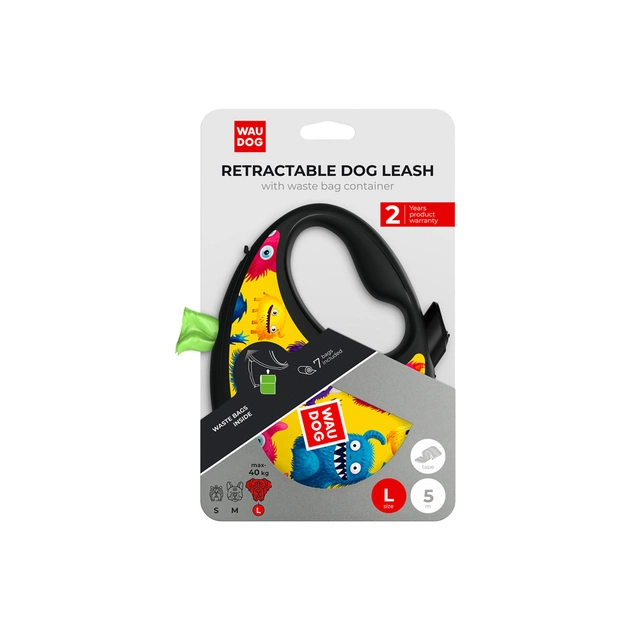 Повідець для собак WAUDOG R-leash з контейнером для пакетів "Мохнаті монстри", світловідбивна стрічка, L (257-4050) - picture 6
