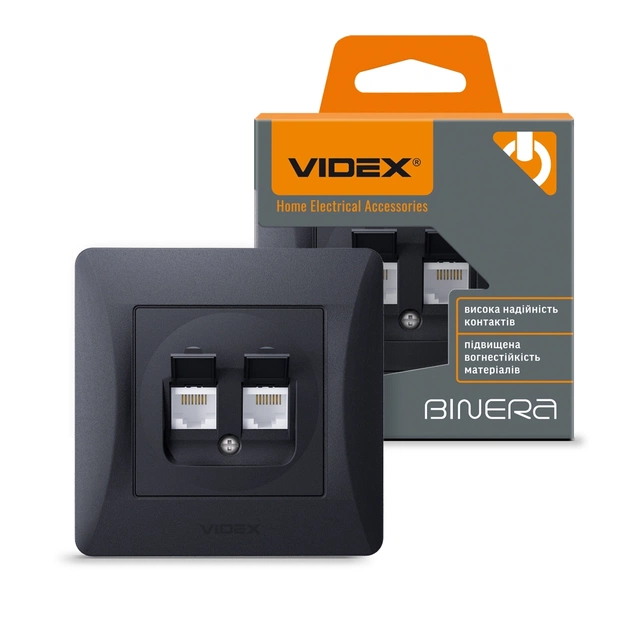 Комп'ютерна розетка Videx BINERA CAT6 + CAT6 подвійна черн (VF-BNSK2PC6-BG) - picture 4