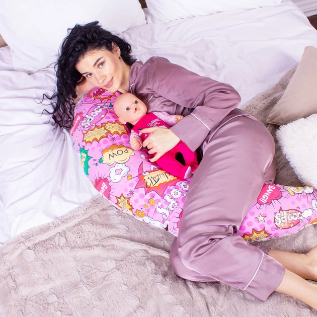 Подушка MirSon для вагітних та годування №8324 Print Line 17-0512 Bombs pink Бязь 30х170х20 см (2200006200499) - picture 4