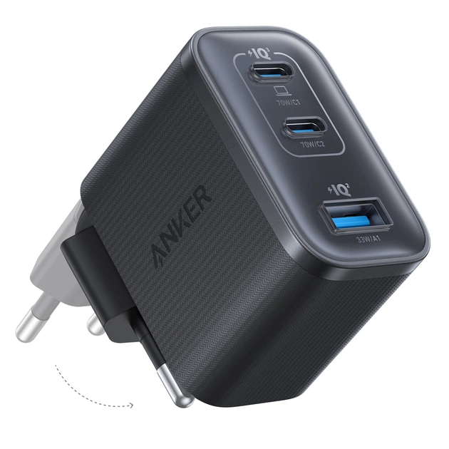 Зарядное устройство Anker 2xUSB-C PD70W + 1xUSB black (A121AL11) - изображение 1