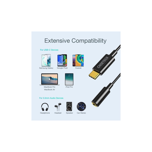Перехідник USB-C to 3.5mm F stereo-audio (CDLA) Choetech (AUX003-BK) - picture 5
