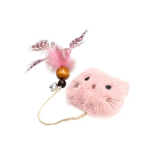 Іграшка для котів Hippie Pet Плюшевий ведмедик з пір'їнкою рожевий 11 см (HIPCT2304102-1) зображення 1