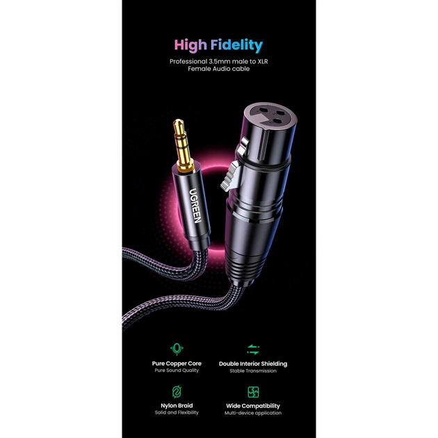 Кабель мультимедійний 3.5mm M to XLR F 2.0m AV182 black Ugreen (20244) - picture 3
