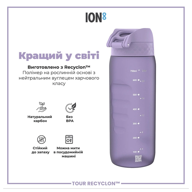 Пляшка для води ION8 OneTouch 750 мл BPA Free, Light Purple (I8RF750PERI) - зображення 6