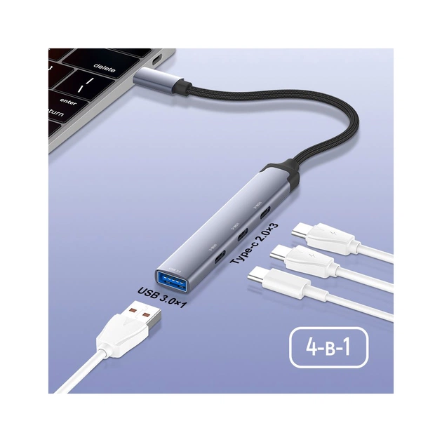 Концентратор ColorWay USB-C 4-in-1 USB-C2.0х3/USB3.0 (CW-HUB07) - picture 7