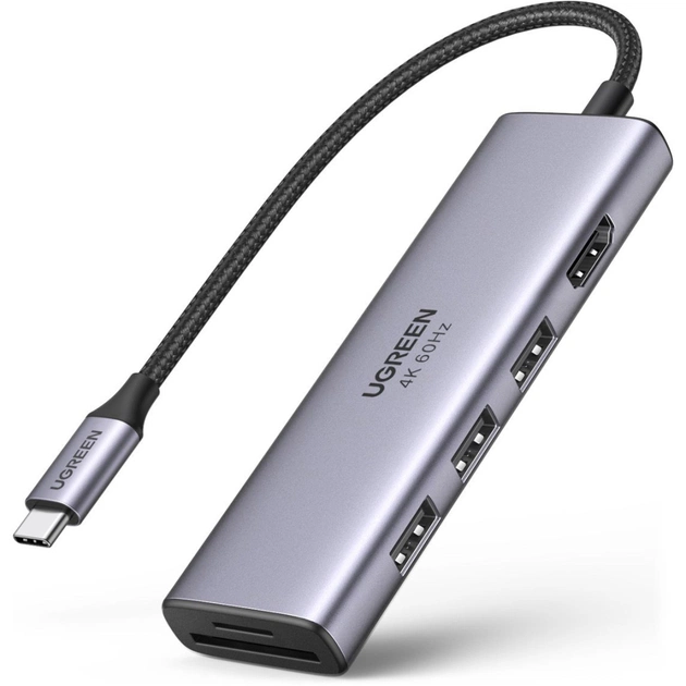 Концентратор Ugreen USB3.1 Type-C to HDMI 4K60Hz/USB 3.0х2/SD/TF/PD 100W 5-in-1 CM511 (60383) - изображение 1