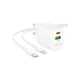 Зарядний пристрій BOROFONE BN29 Fuente 1xUSB-C PD30W + 1xUSB QC3.0 + cable USB-C to Lightning White (6941991120336) - уменьшенное изображение 1