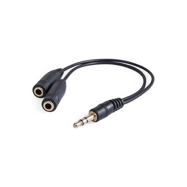 Кабель мультимедійний 3.5mm M to 2x3.5mm F 0.2m (4pin) Defender (63001) - зображення 1