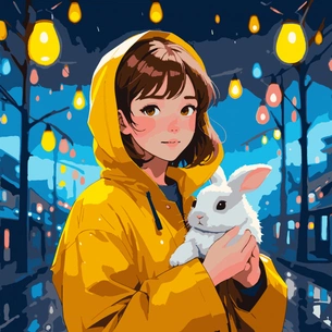 Картина по номерам Santi Дівчина з зайченям, 40*40 см, LED підсвітка (955103) зображення 1