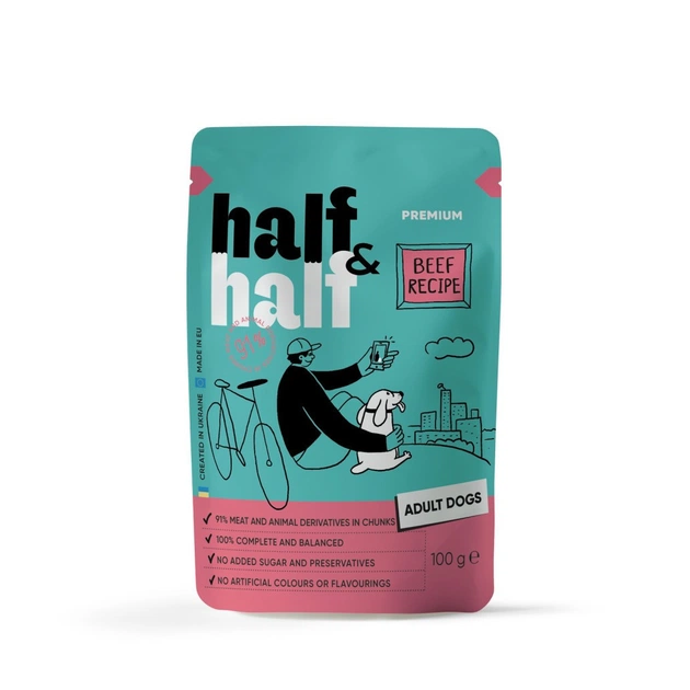 Влажный корм для собак Half&Half кусочки говядины в соусе 100 г (4820261921267) - изображение 1