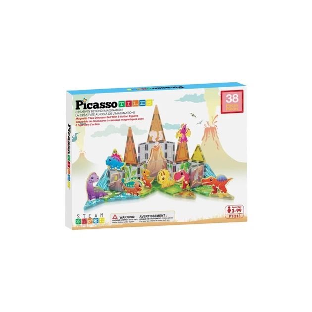 Конструктор Picasso магнітний Tiles Dinosaur Set з 8 фігурками динозаврів 38 деталей (817338028848) - зображення 1