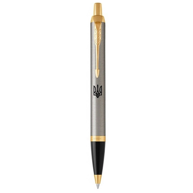 Ручка шариковая Parker IM 17 UKRAINE Brushed Metal GT BP Трезубец (22232_TR) - изображение 1
