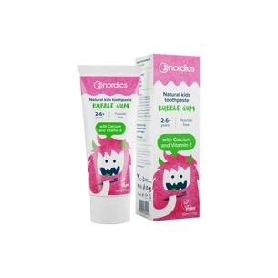 Дитяча зубна паста Nordics Kids Bubble Gum, 50 мл, 26 років, з гідроксиапатитом та кальцієм, без фтору, зі смаком жувальної (3800500324456) зображення 1