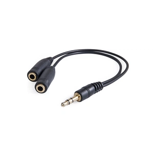 Кабель мультимедійний 3.5mm M to 2x3.5mm F 0.2m (4pin) Defender (63001) зображення 1
