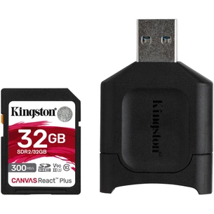 Карта пам'яті Kingston 32GB SDHC class 10 UHS-I U3 React Plus + USB-кардридер (MLPR2/32GB) зображення 1