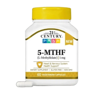 Витаминно-минеральный комплекс 21st Century Metylfolat, 1 mg, 5-MTHF, L-Methylfolate, 60 vegetaryanskykh kapsul (CEN28125) изображение 1