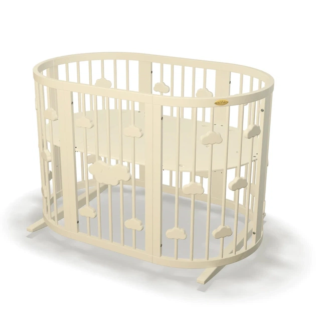 Ліжечко Ingvart трансформер Smart Bed Round (72х72, 72х120, 72х168 см) слонова кістка з декором "Хмаринки" (1331015) - зображення 1