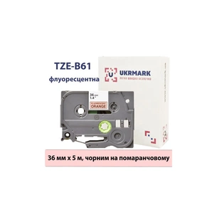 Стрічка для принтера етикеток UKRMARK B-Fc-TB61P-BK/OR, аналог TZeB61, флуорисцентна, 36мм х 8м, black on orange (900539) зображення 1
