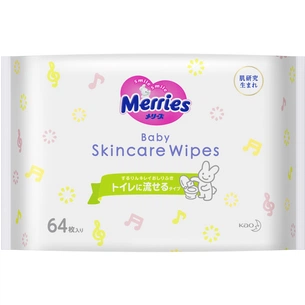 Дитячі вологі серветки Merries Flushable запасний блок 64 шт (4901301239983) зображення 1