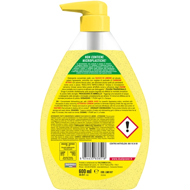 Засіб для ручного миття посуду Dual Power Carbon Plus Lemon концентрований 600 мл (8054633838518) - picture 2