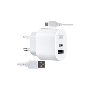 Зарядний пристрій XO L97 (1Type-C/1USB/2.4A) + USB - MicroUSB White (XO-L97-MC) зображення 1