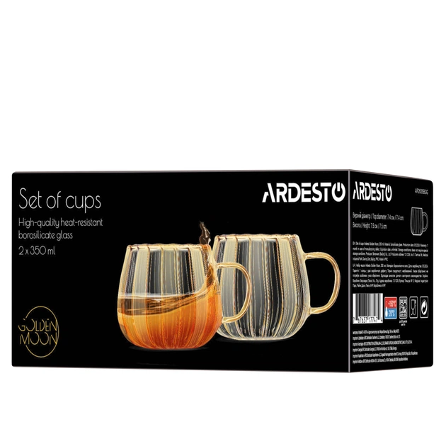 Набір чашок Ardesto Golden Moon 350мл, 2шт, боросилікатне скло, прозора (AR2635BGG) - picture 6