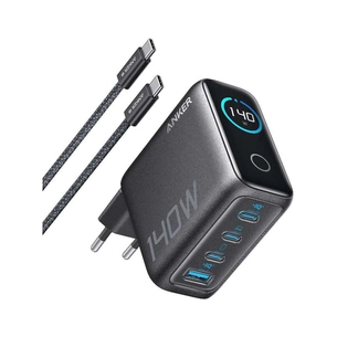 Зарядний пристрій Anker Laptop GaN 140W 3xUSB-C PD3.1 + USB-A + display + cable Black (B2697GZ1) зображення 1