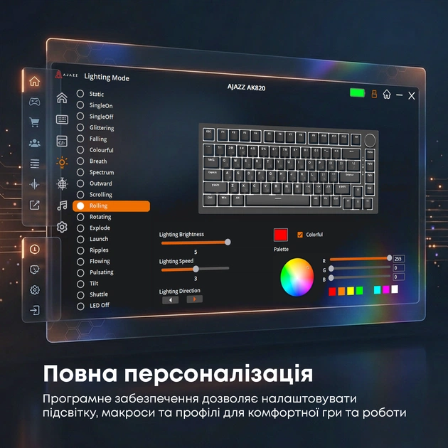 Клавіатура Ajazz AK820 Red Switch Black USB-C (AK820-R-B) - зображення 7