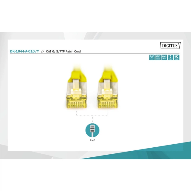 Патч-корд 1м, CAT 6a S-FTP, AWG 26/7, Cu, LSZH, yellow Digitus (DK-1644-A-010/Y) - зображення 3