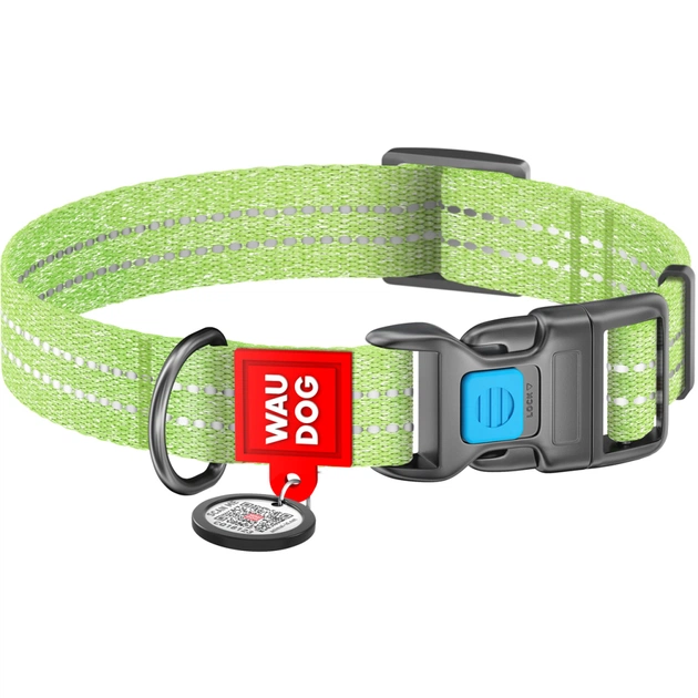 Ошейник для животных WAUDOG Re-cotton с QR паспортом светоотражающий Ш 15 мм Д 25-35 см салатовый (02865) - изображение 1