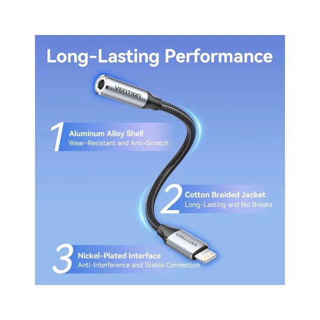 Перехідник Lightning to 3.5mm 0.1m cotton braided aluminum gray Vention (BMBHA) - picture 5