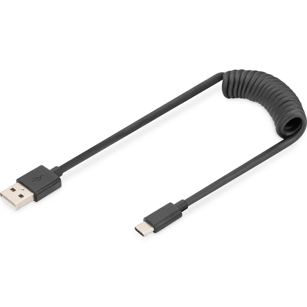 Дата кабель USB 2.0 AM to USB-C 1.0m (0.32m) spiral black Digitus (AK-300430-006-S) - зображення 1