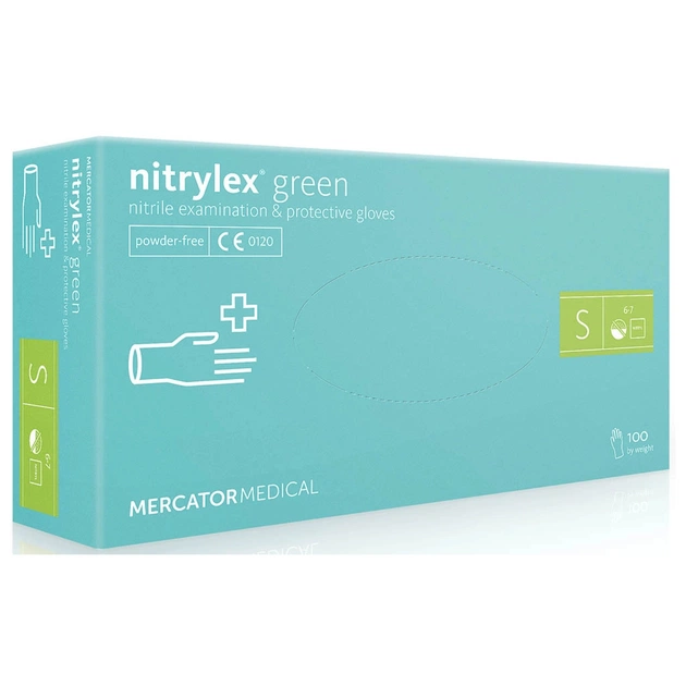 Медичні рукавички Mercator Medical Nitrylex Green Нітрилові Неопудрені діагностичні Розмір S Зелені 100 шт. (5906615027447) - picture 1