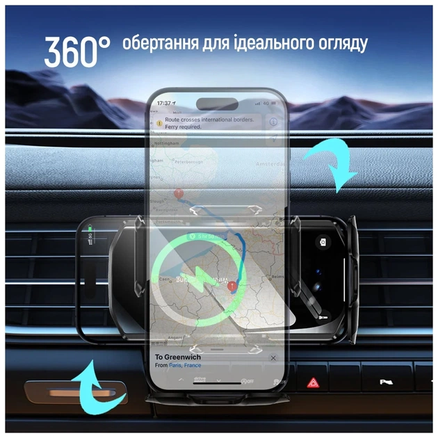 Універсальний автотримач ColorWay FlameGrip, автозажим, Wireless Charger 15W Black (CW-CHAW070Q-BK) - picture 9