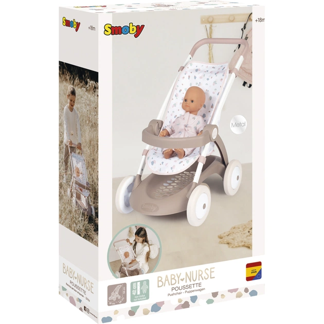 Коляска для ляльок Smoby Baby Nurse Прогулянка з кошиком Рожева пудра (254018) - picture 4